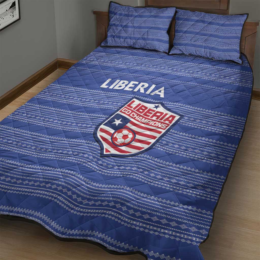 Liberia Football Quilt Bed Set African Tribal Pattern - Blue Jersey LT15