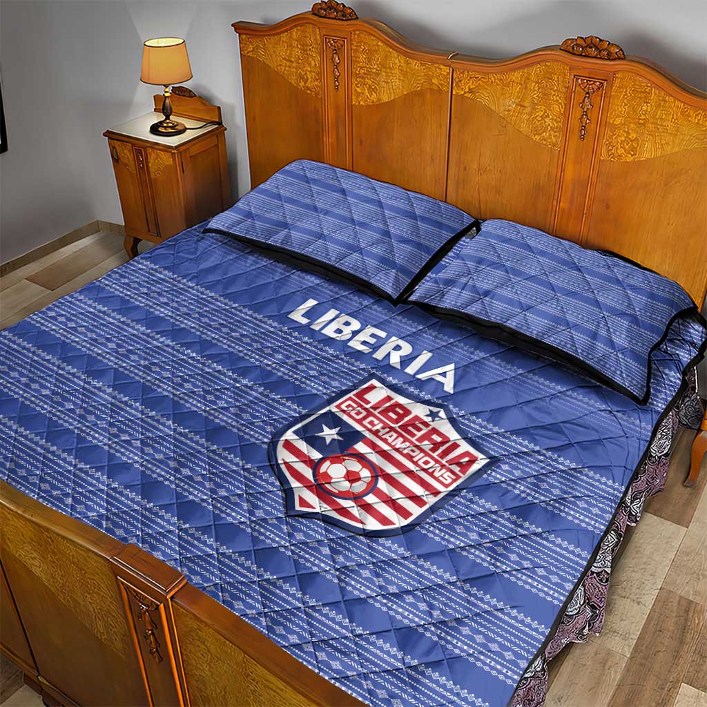 Liberia Football Quilt Bed Set African Tribal Pattern - Blue Jersey LT15