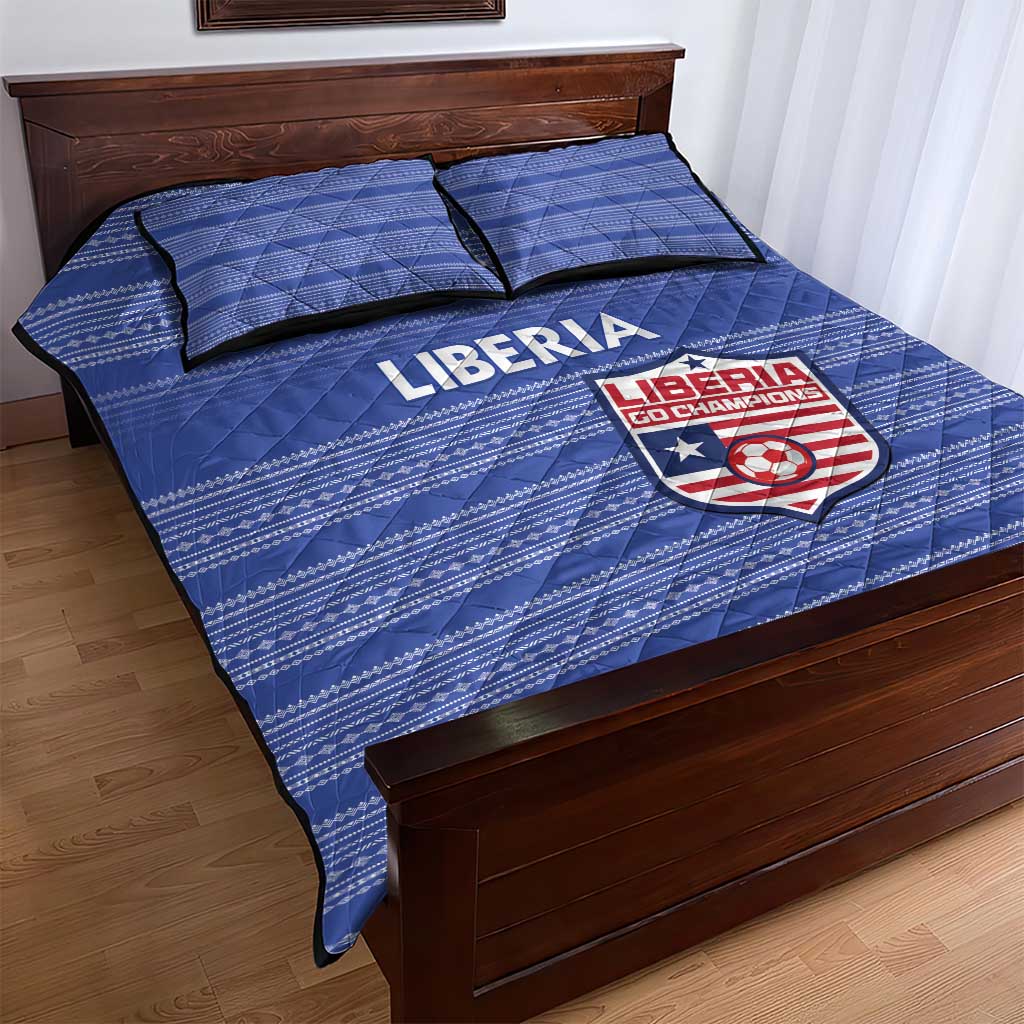 Liberia Football Quilt Bed Set African Tribal Pattern - Blue Jersey LT15