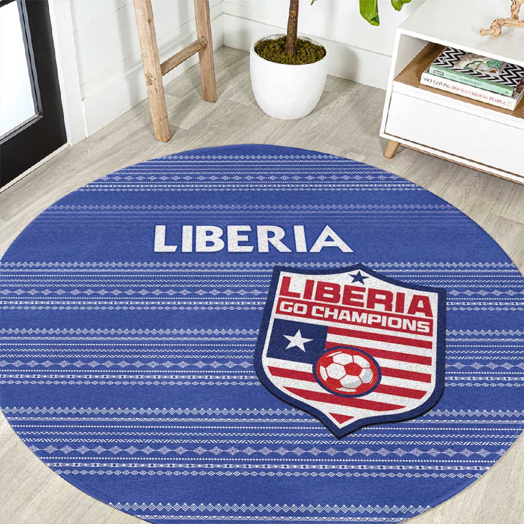 Liberia Football Round Carpet African Tribal Pattern - Blue Jersey LT15