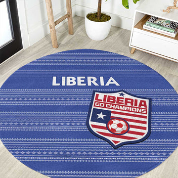 Liberia Football Round Carpet African Tribal Pattern - Blue Jersey LT15