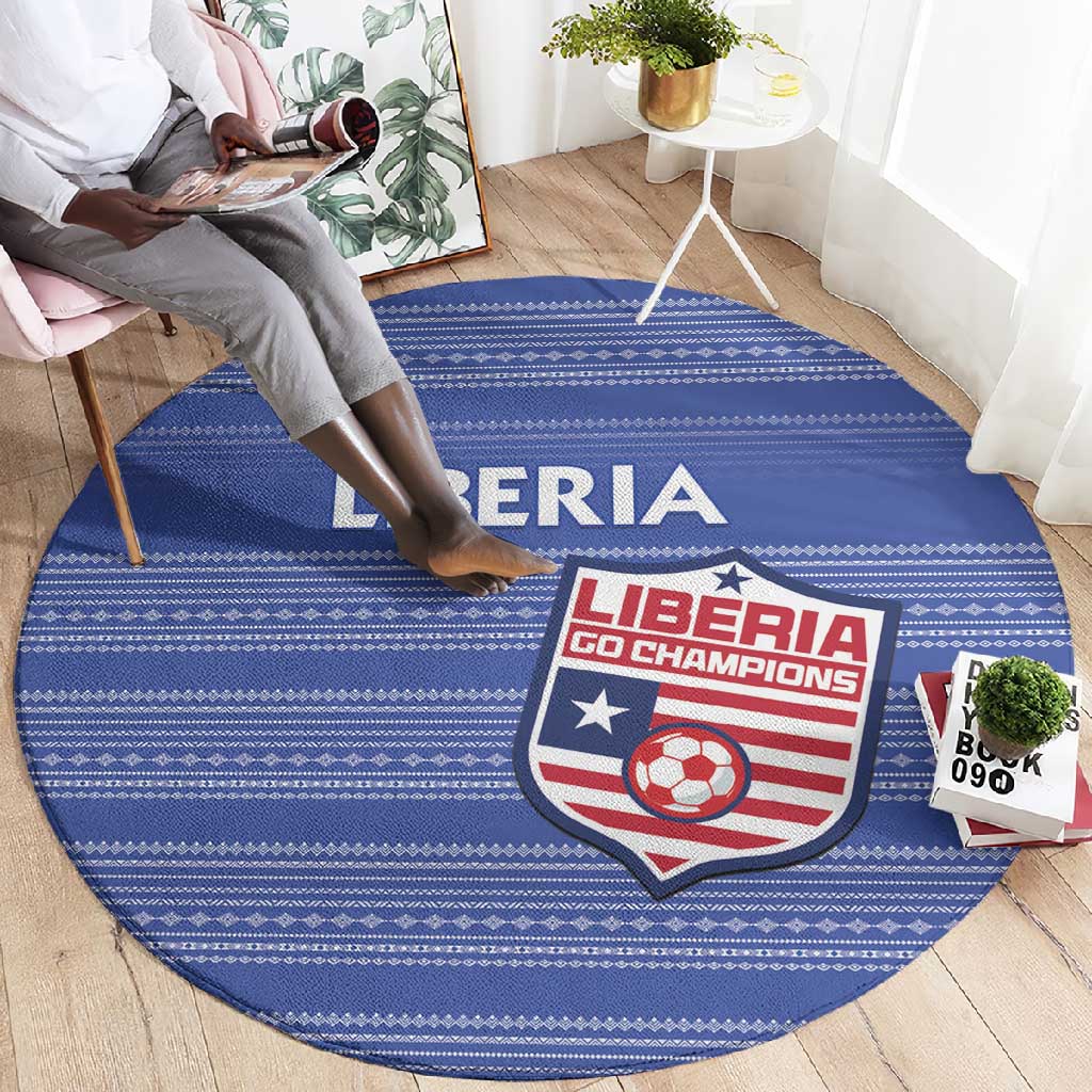 Liberia Football Round Carpet African Tribal Pattern - Blue Jersey LT15