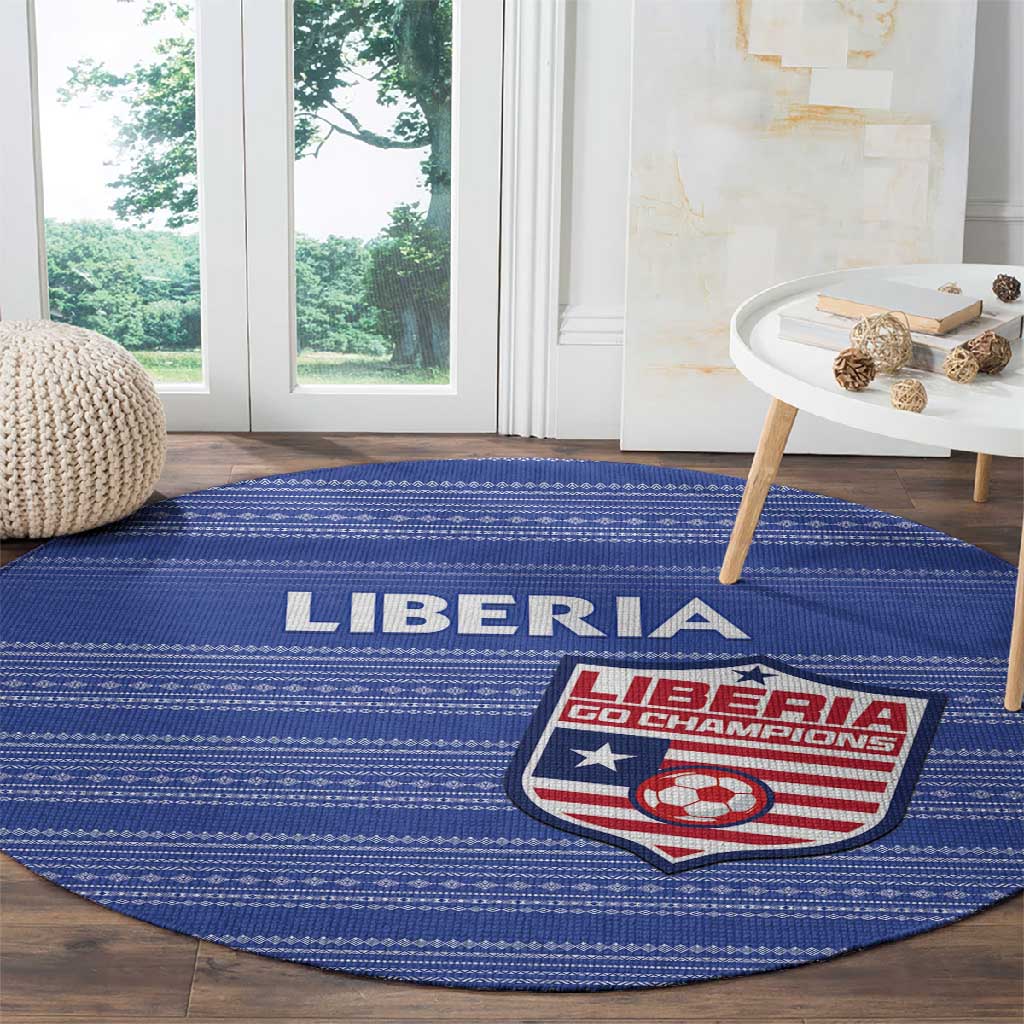 Liberia Football Round Carpet African Tribal Pattern - Blue Jersey LT15