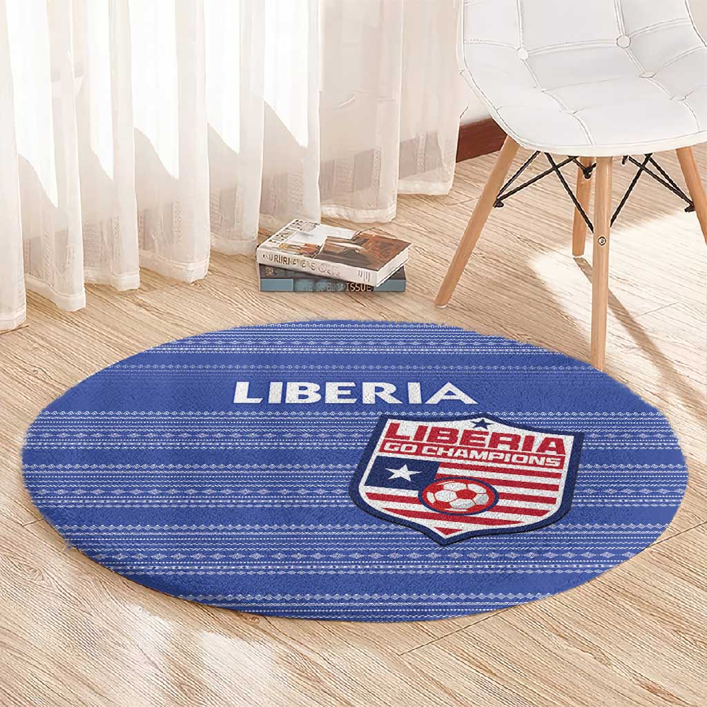 Liberia Football Round Carpet African Tribal Pattern - Blue Jersey LT15