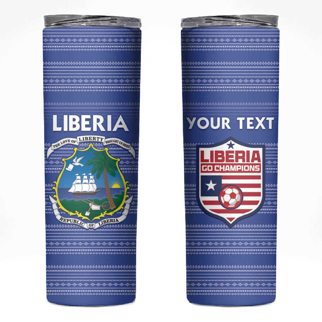 Custom Liberia Football Skinny Tumbler African Tribal Pattern - Blue Jersey LT15