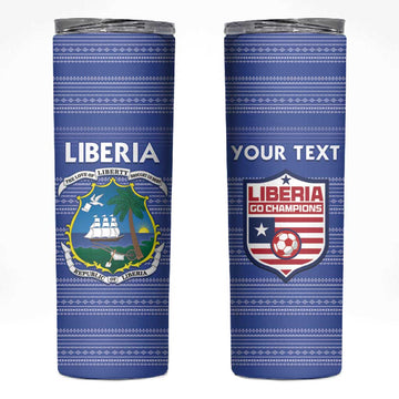 Custom Liberia Football Skinny Tumbler African Tribal Pattern - Blue Jersey LT15