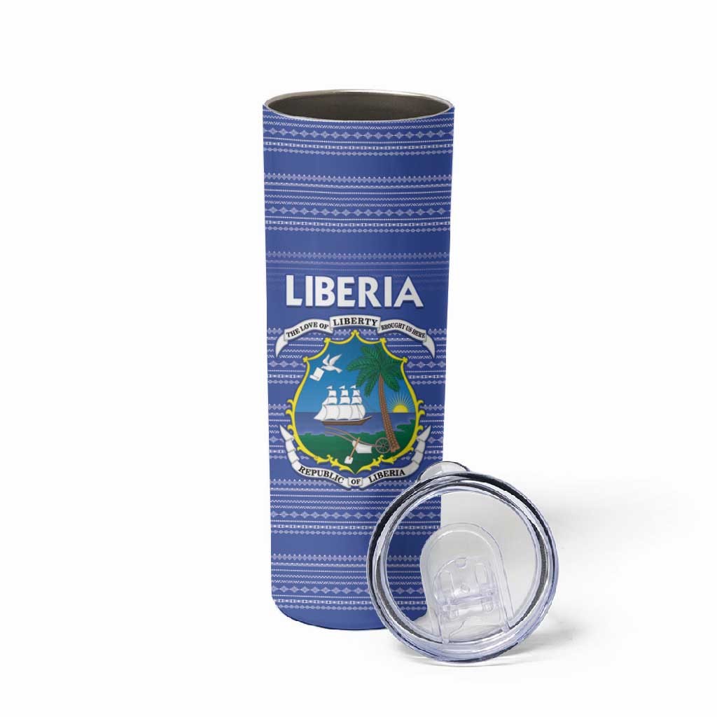 Custom Liberia Football Skinny Tumbler African Tribal Pattern - Blue Jersey LT15