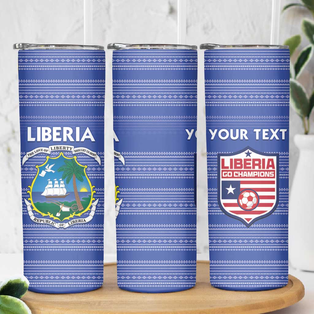 Custom Liberia Football Skinny Tumbler African Tribal Pattern - Blue Jersey LT15