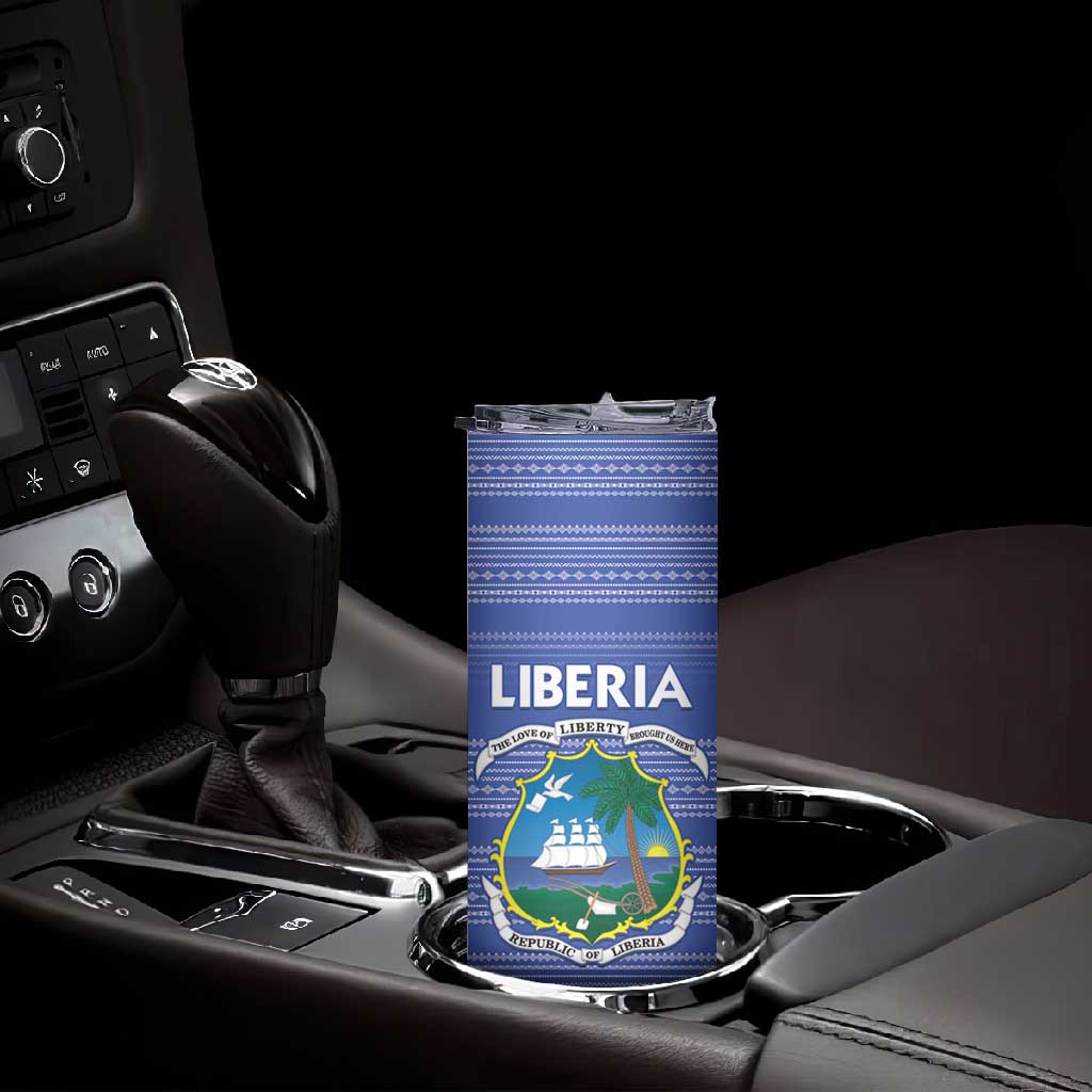 Custom Liberia Football Skinny Tumbler African Tribal Pattern - Blue Jersey LT15