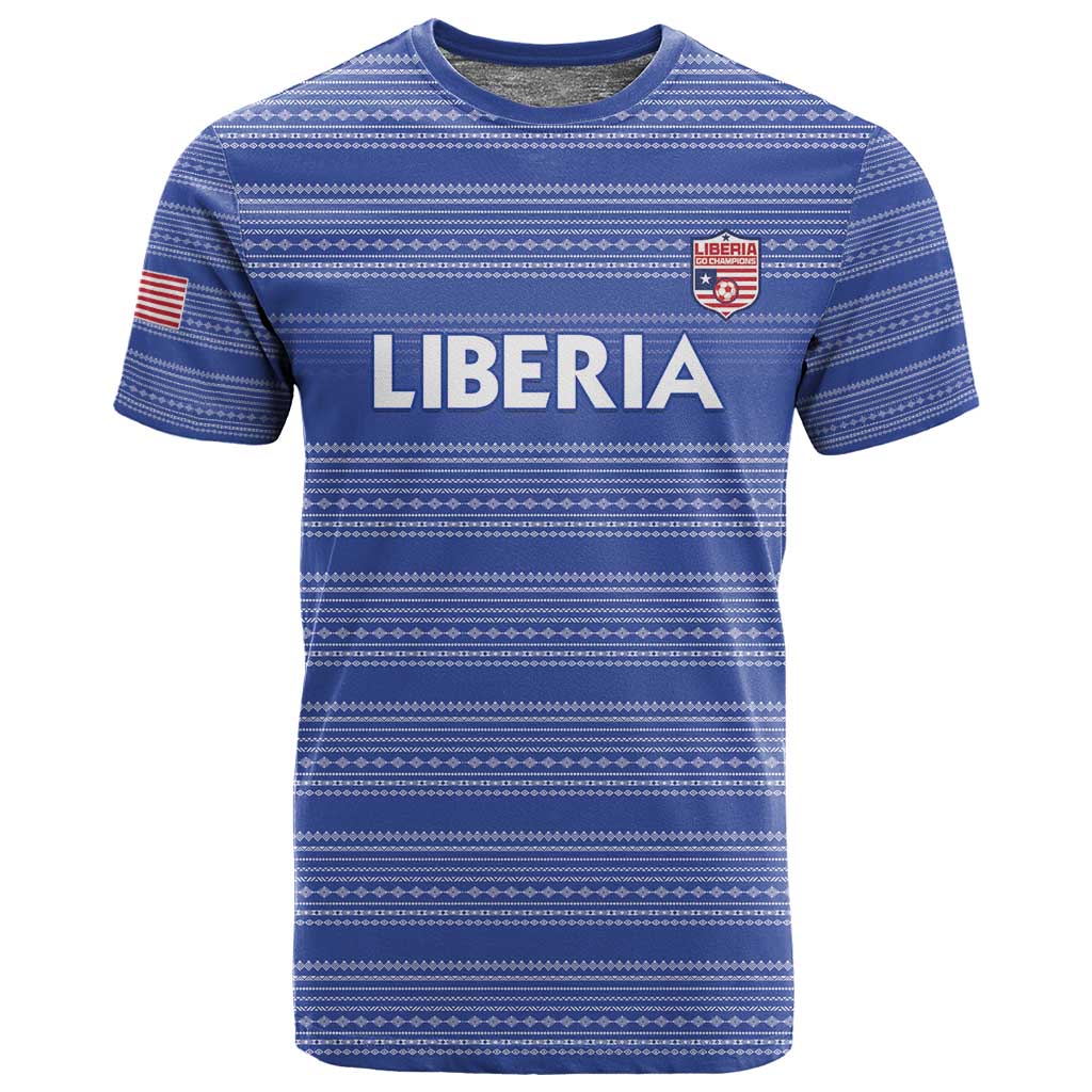 Custom Liberia Football T shirt African Tribal Pattern - Blue Jersey LT15