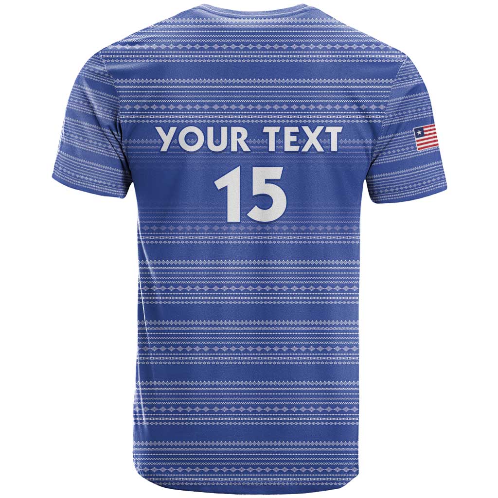 Custom Liberia Football T shirt African Tribal Pattern - Blue Jersey LT15