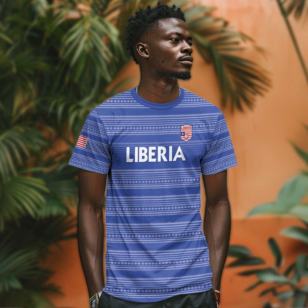 Custom Liberia Football T shirt African Tribal Pattern - Blue Jersey LT15