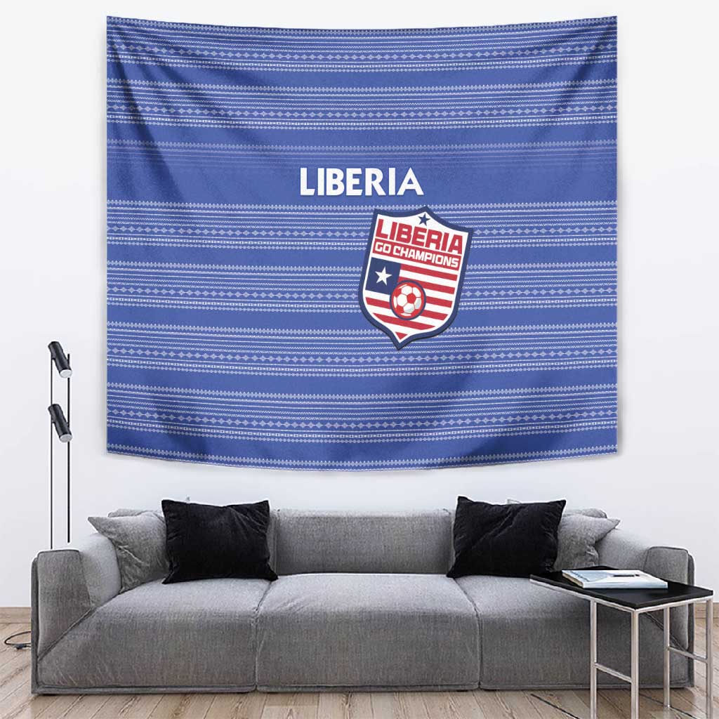 Liberia Football Tapestry African Tribal Pattern - Blue Jersey LT15