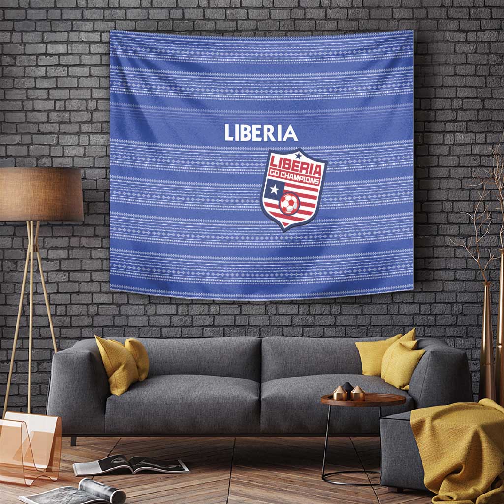 Liberia Football Tapestry African Tribal Pattern - Blue Jersey LT15