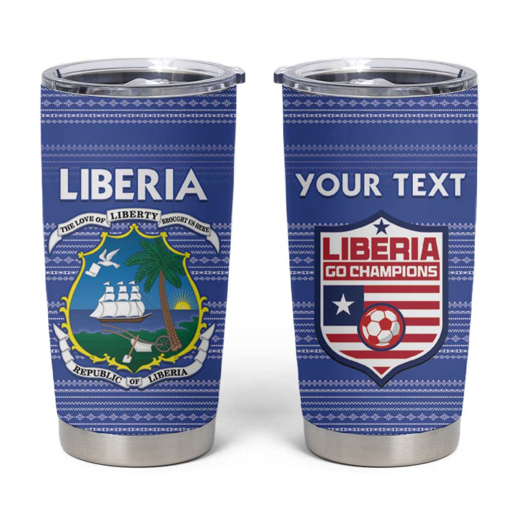 Custom Liberia Football Tumbler Cup African Tribal Pattern - Blue Jersey LT15