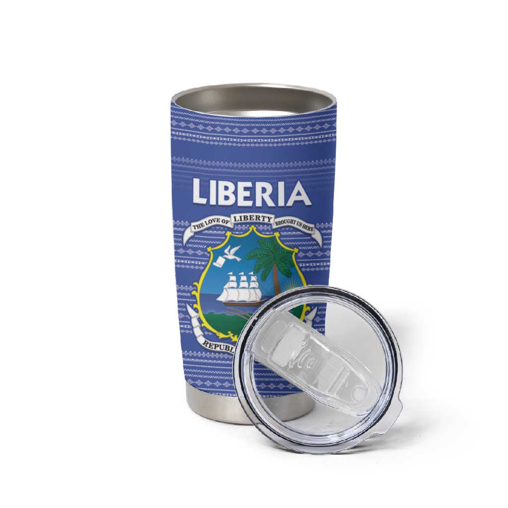 Custom Liberia Football Tumbler Cup African Tribal Pattern - Blue Jersey LT15
