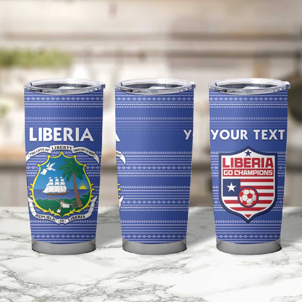 Custom Liberia Football Tumbler Cup African Tribal Pattern - Blue Jersey LT15
