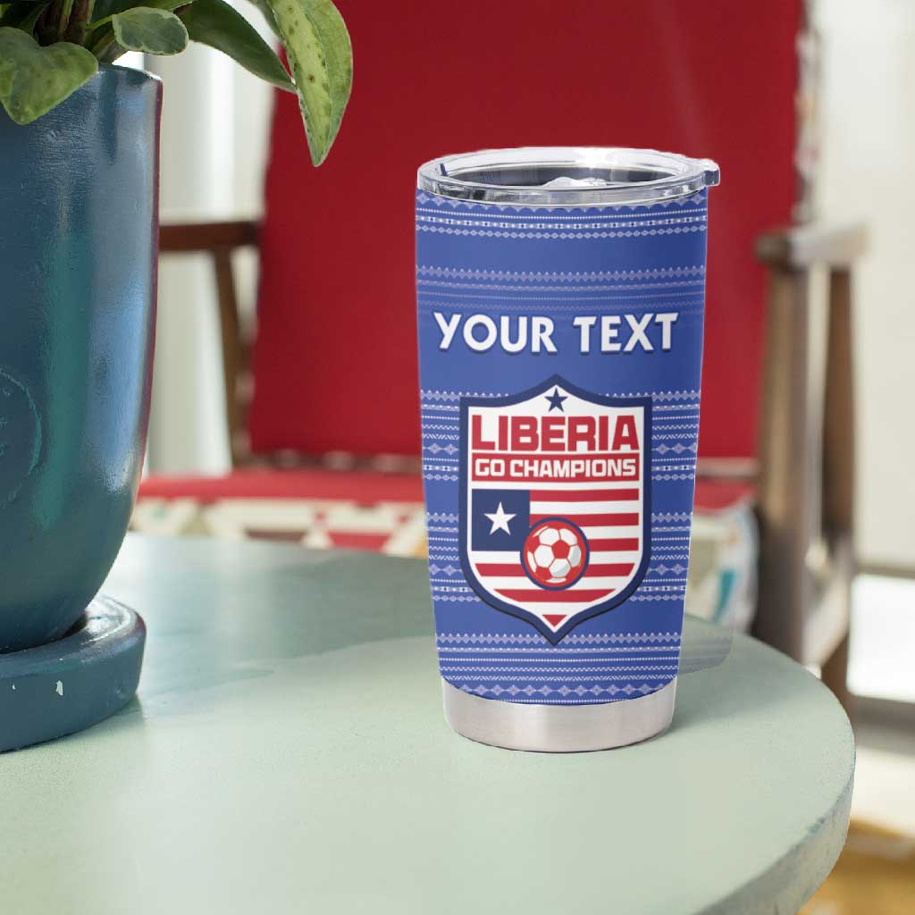 Custom Liberia Football Tumbler Cup African Tribal Pattern - Blue Jersey LT15