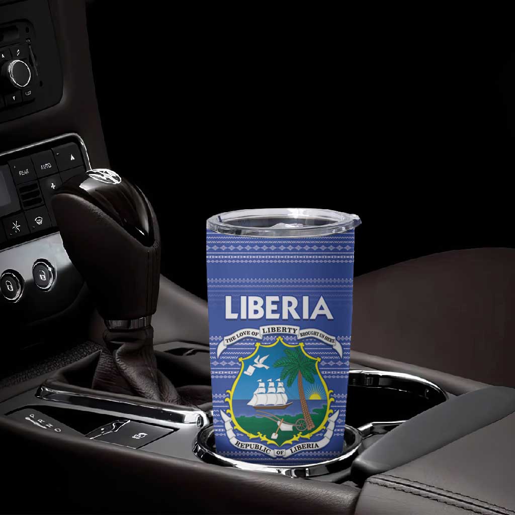 Custom Liberia Football Tumbler Cup African Tribal Pattern - Blue Jersey LT15