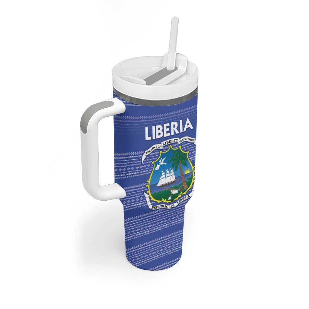 Custom Liberia Football Tumbler With Handle African Tribal Pattern - Blue Jersey LT15