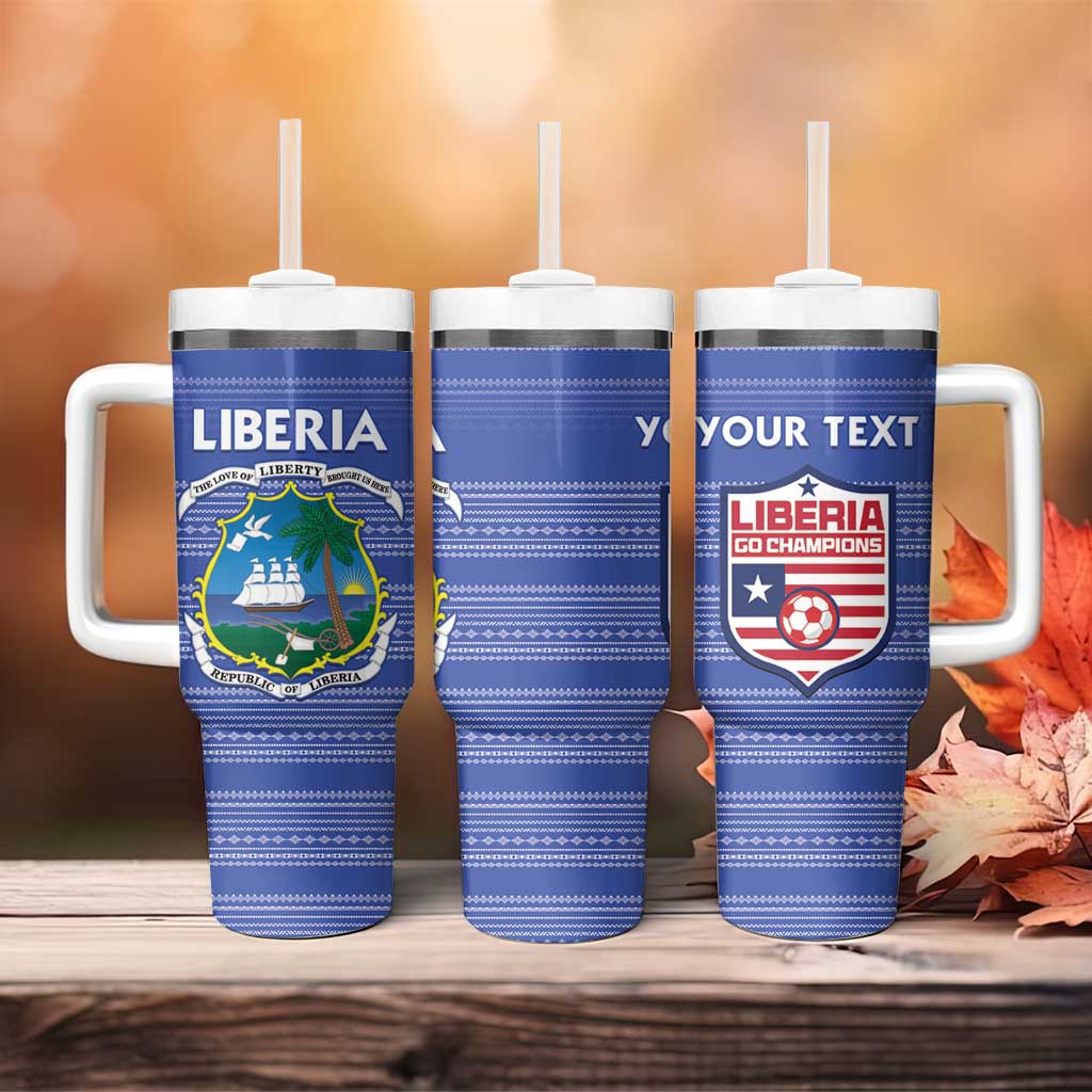 Custom Liberia Football Tumbler With Handle African Tribal Pattern - Blue Jersey LT15