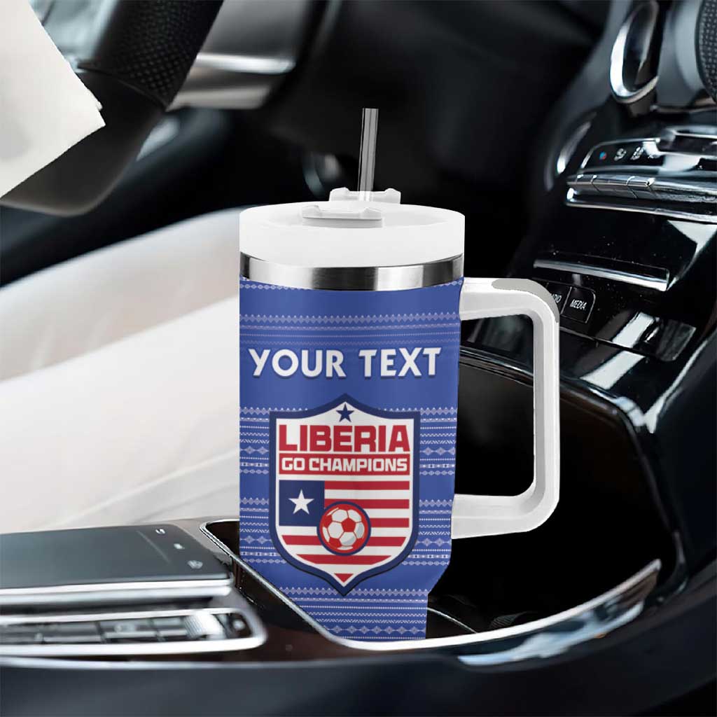 Custom Liberia Football Tumbler With Handle African Tribal Pattern - Blue Jersey LT15