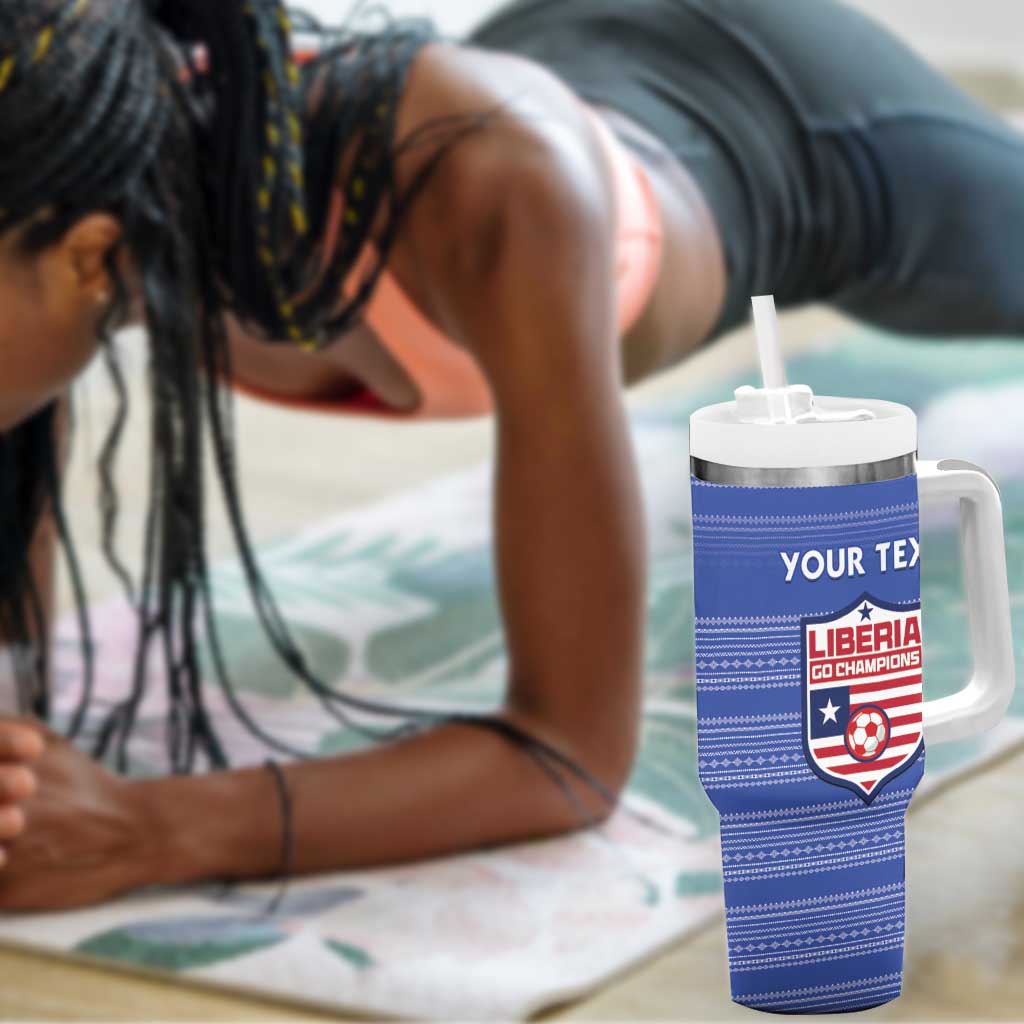 Custom Liberia Football Tumbler With Handle African Tribal Pattern - Blue Jersey LT15