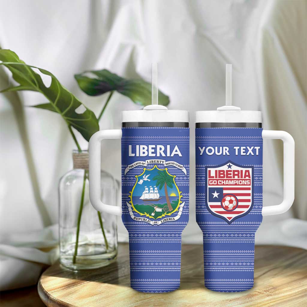 Custom Liberia Football Tumbler With Handle African Tribal Pattern - Blue Jersey LT15