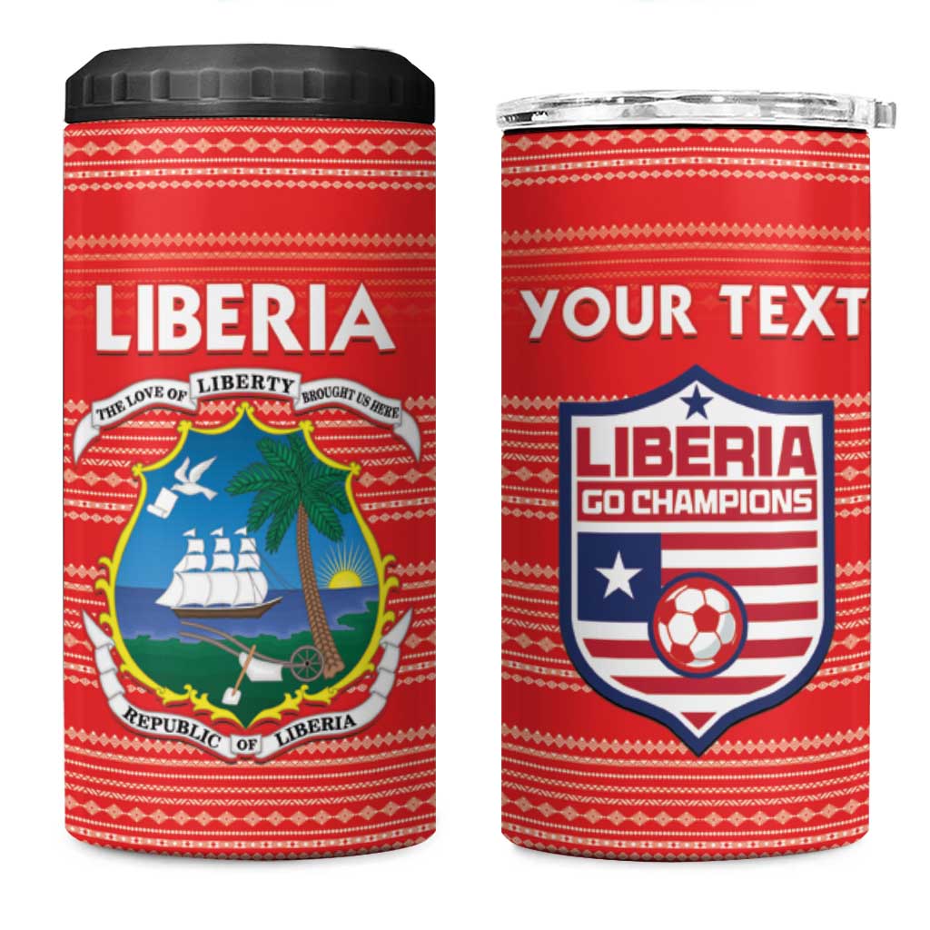 Custom Liberia Football 4 in 1 Can Cooler Tumbler African Tribal Pattern - Red Jersey LT15