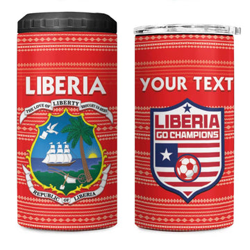 Custom Liberia Football 4 in 1 Can Cooler Tumbler African Tribal Pattern - Red Jersey LT15