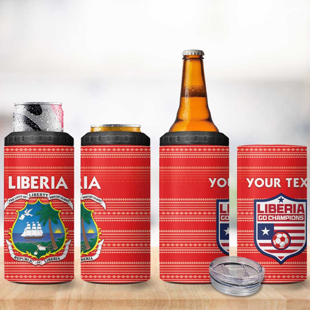 Custom Liberia Football 4 in 1 Can Cooler Tumbler African Tribal Pattern - Red Jersey LT15