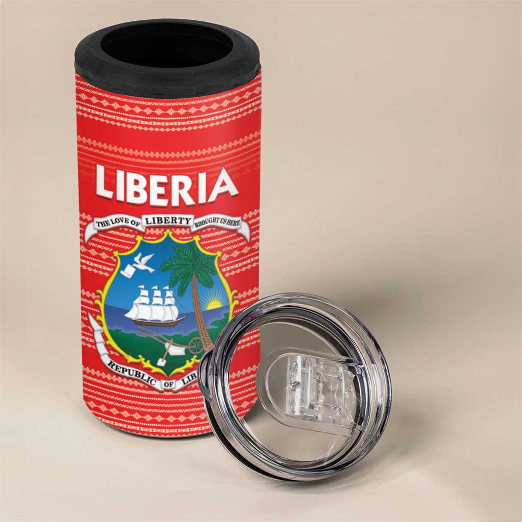 Custom Liberia Football 4 in 1 Can Cooler Tumbler African Tribal Pattern - Red Jersey LT15