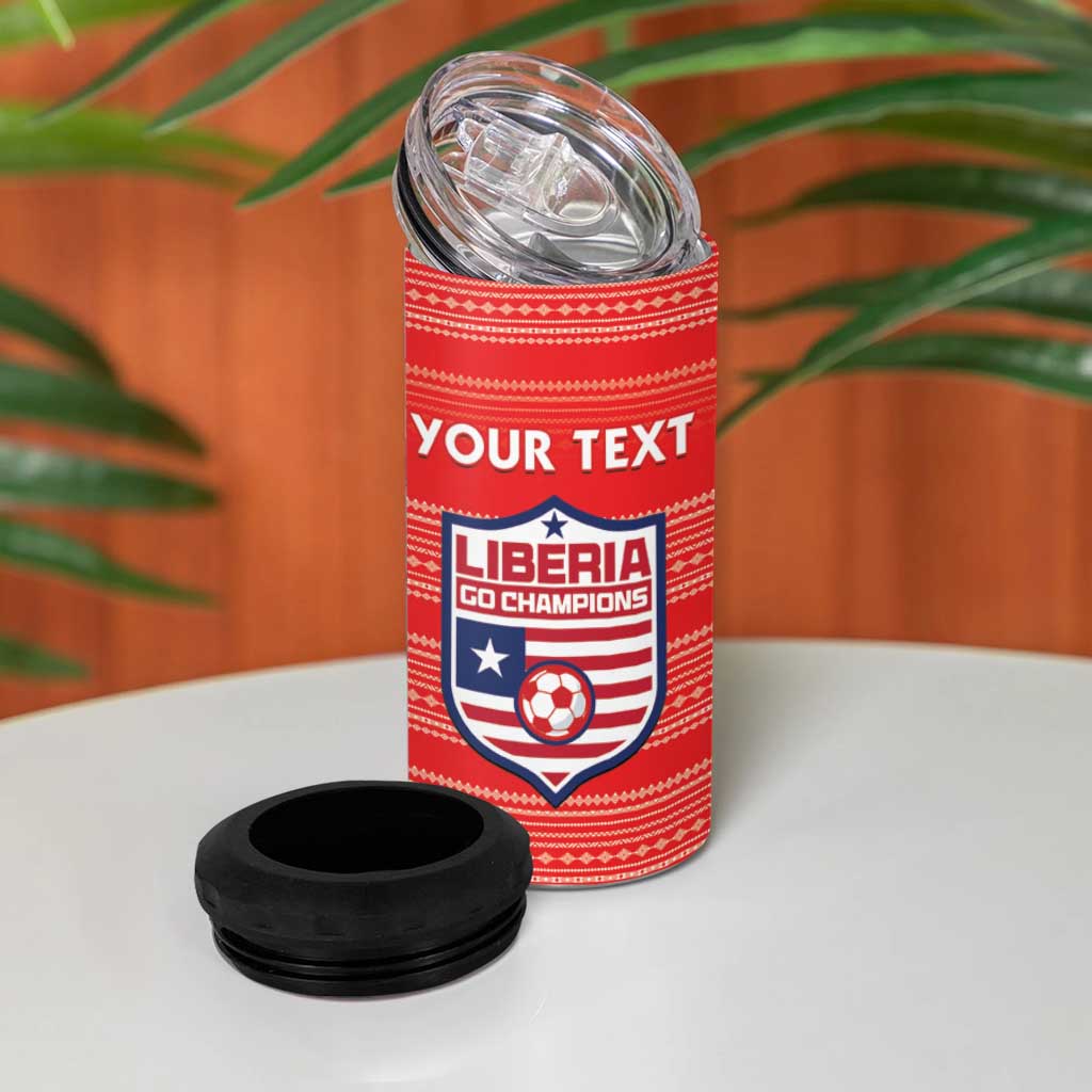 Custom Liberia Football 4 in 1 Can Cooler Tumbler African Tribal Pattern - Red Jersey LT15
