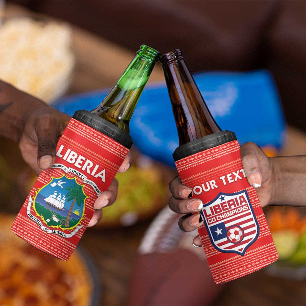 Custom Liberia Football 4 in 1 Can Cooler Tumbler African Tribal Pattern - Red Jersey LT15
