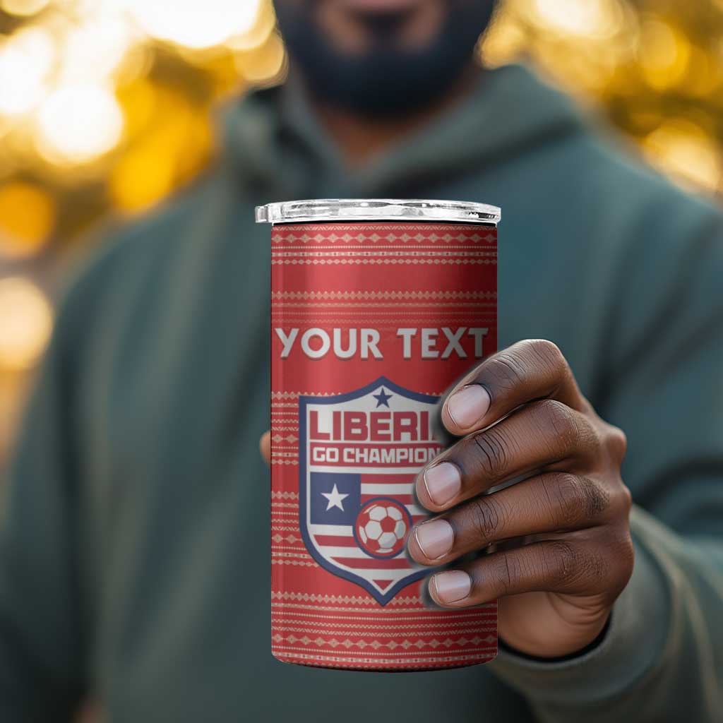 Custom Liberia Football 4 in 1 Can Cooler Tumbler African Tribal Pattern - Red Jersey LT15