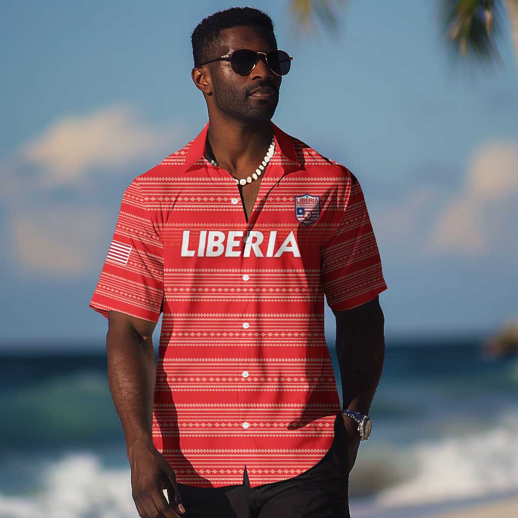 Custom Liberia Football Hawaiian Shirt African Tribal Pattern - Red Jersey LT15