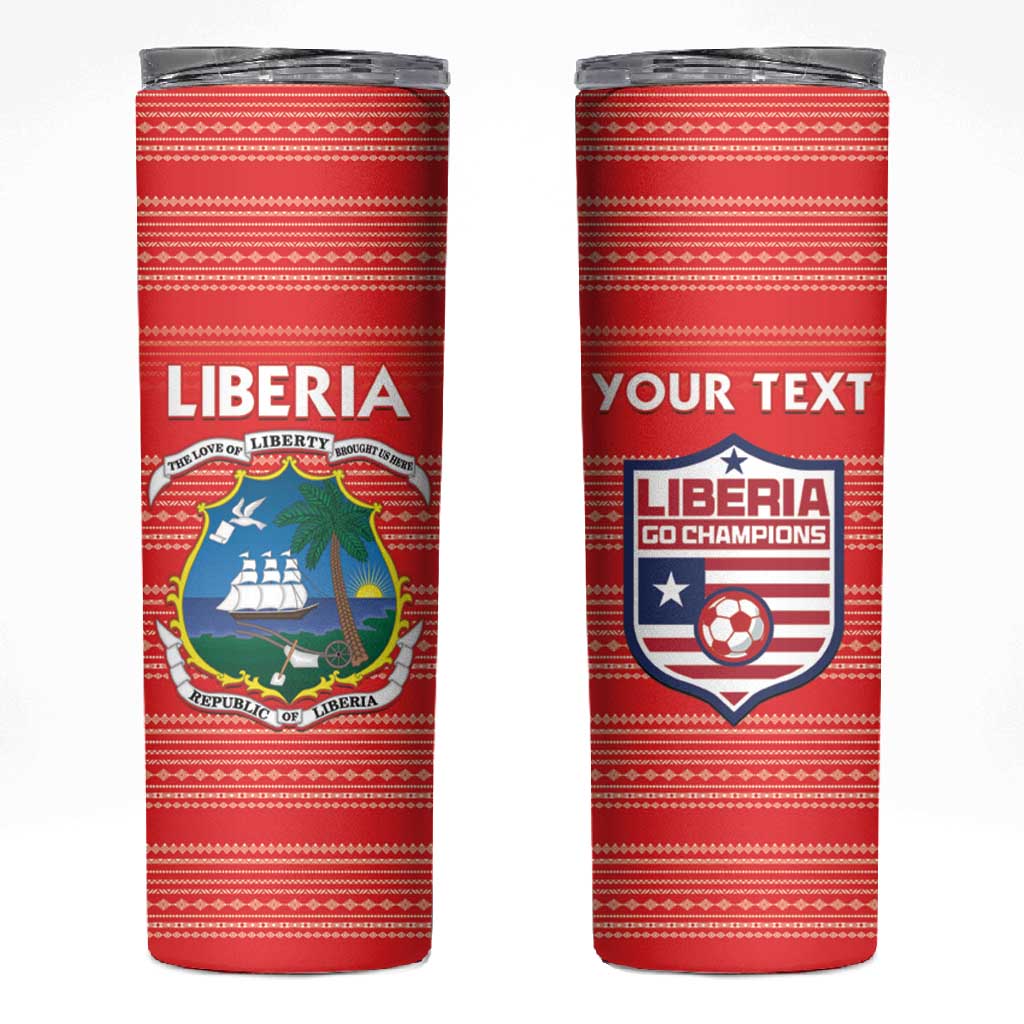 Custom Liberia Football Skinny Tumbler African Tribal Pattern - Red Jersey LT15
