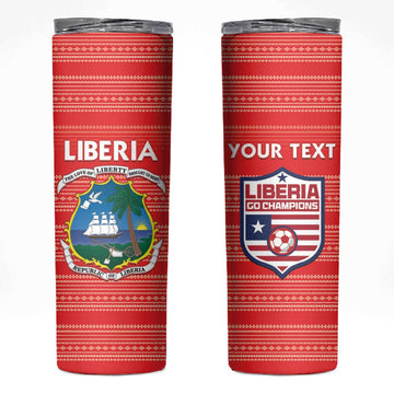 Custom Liberia Football Skinny Tumbler African Tribal Pattern - Red Jersey LT15