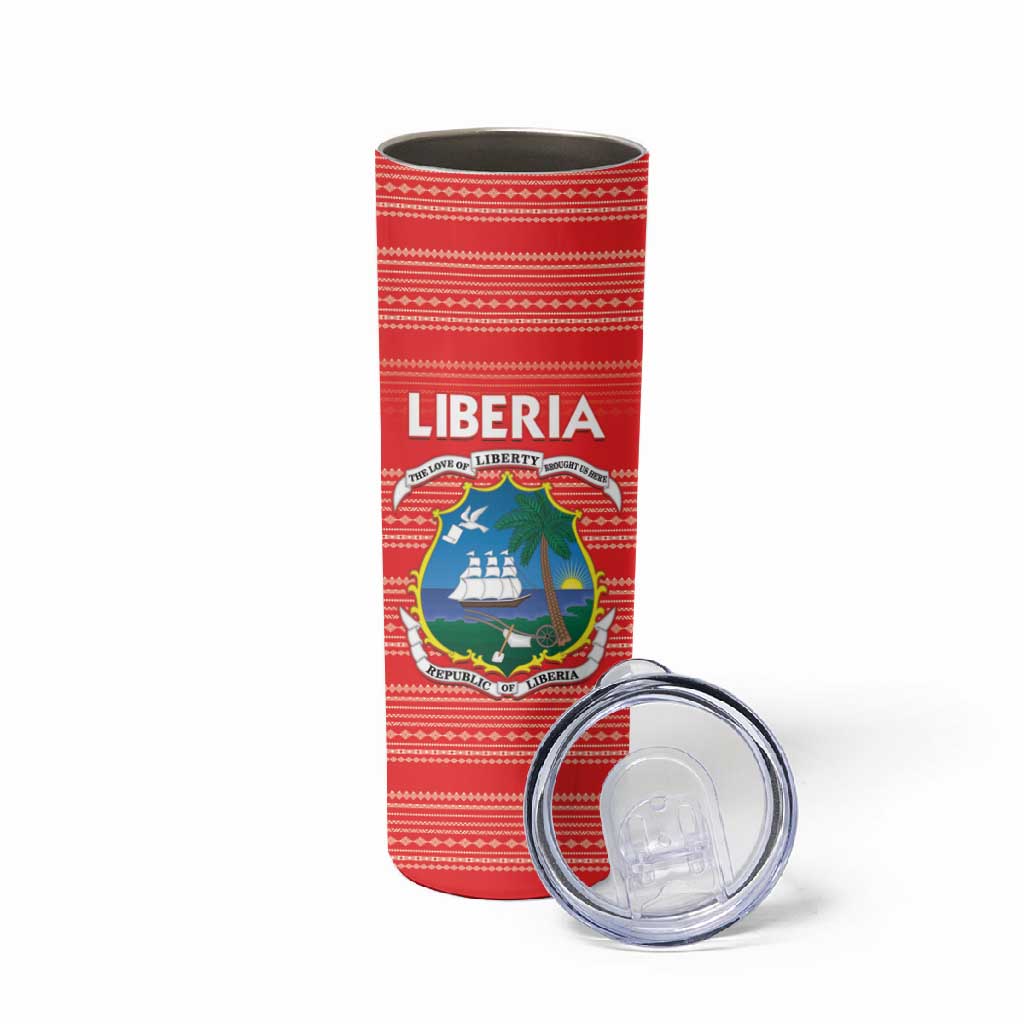 Custom Liberia Football Skinny Tumbler African Tribal Pattern - Red Jersey LT15