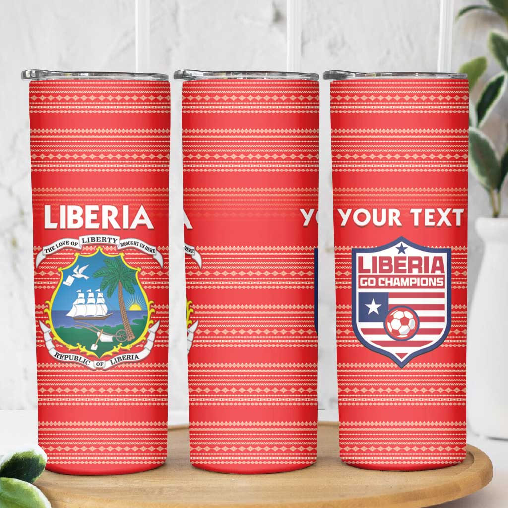 Custom Liberia Football Skinny Tumbler African Tribal Pattern - Red Jersey LT15