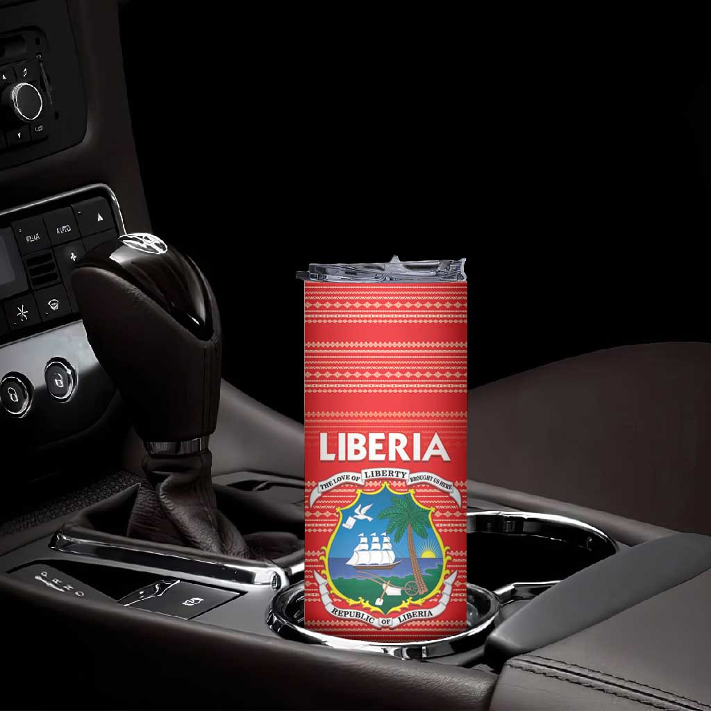 Custom Liberia Football Skinny Tumbler African Tribal Pattern - Red Jersey LT15
