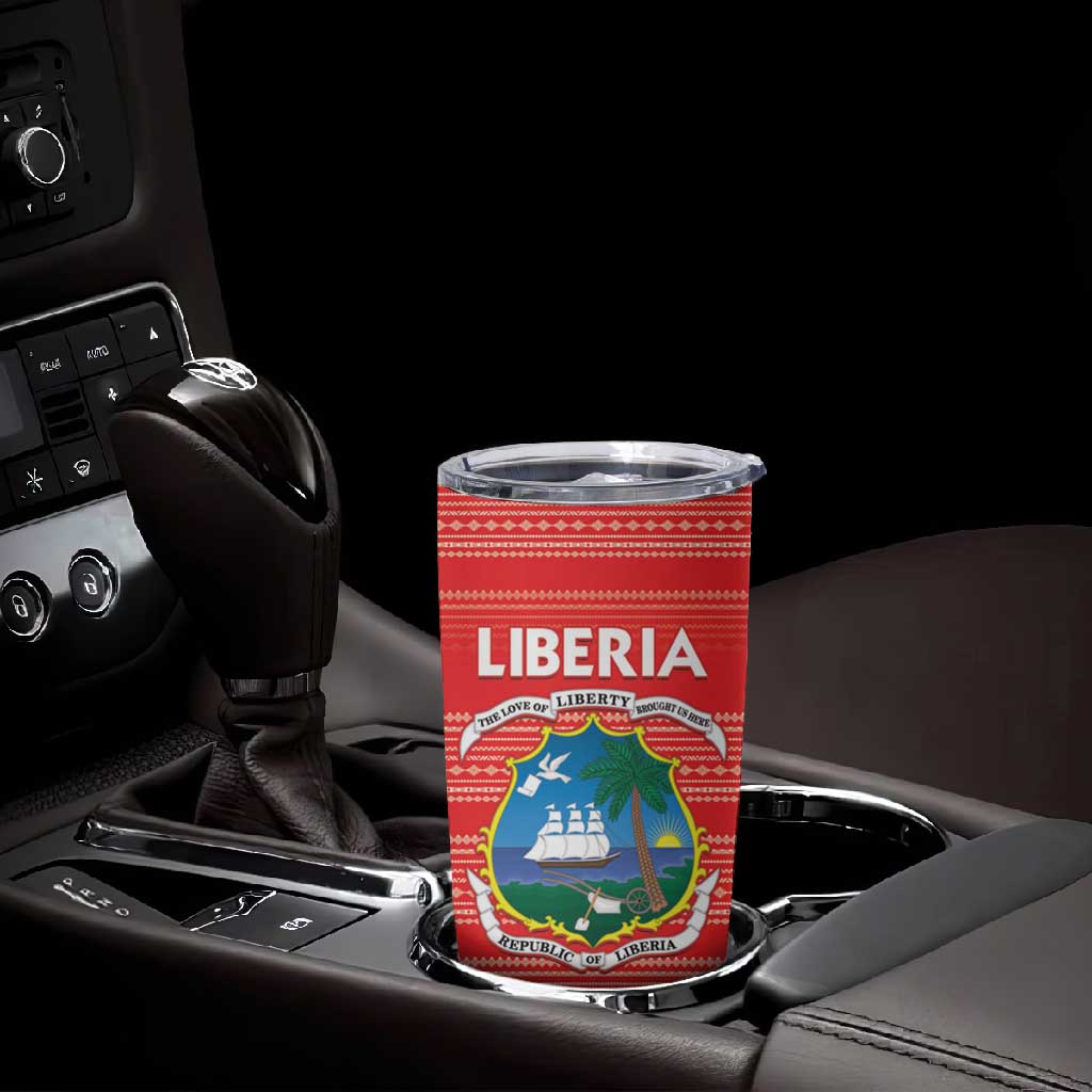 Custom Liberia Football Tumbler Cup African Tribal Pattern - Red Jersey LT15