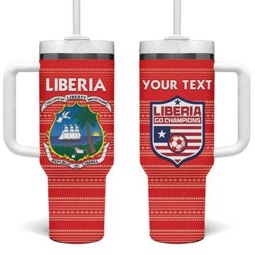 Custom Liberia Football Tumbler With Handle African Tribal Pattern - Red Jersey LT15