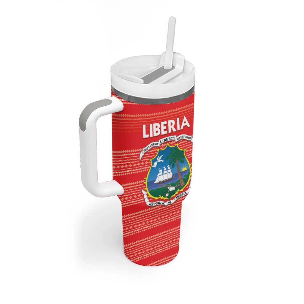 Custom Liberia Football Tumbler With Handle African Tribal Pattern - Red Jersey LT15
