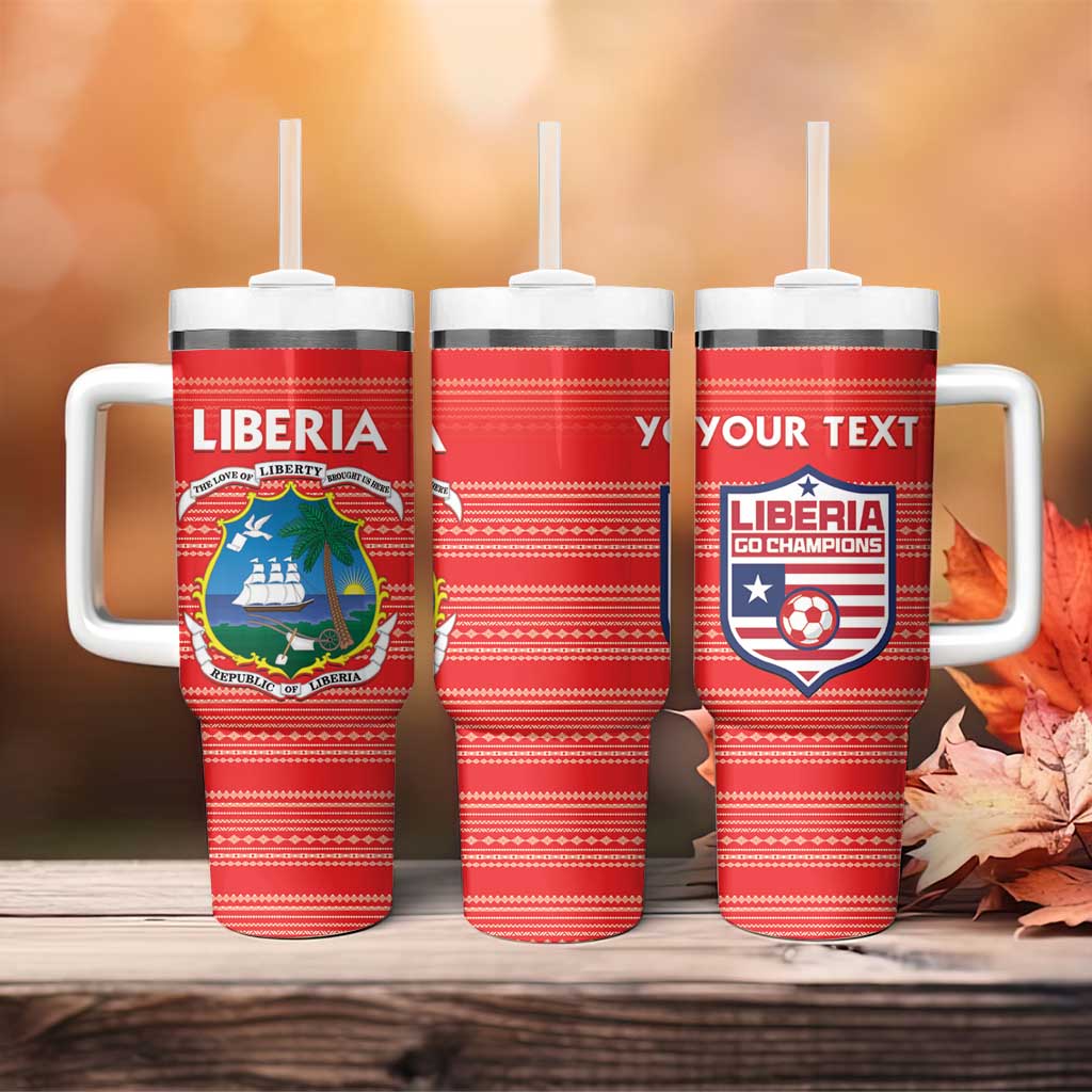 Custom Liberia Football Tumbler With Handle African Tribal Pattern - Red Jersey LT15