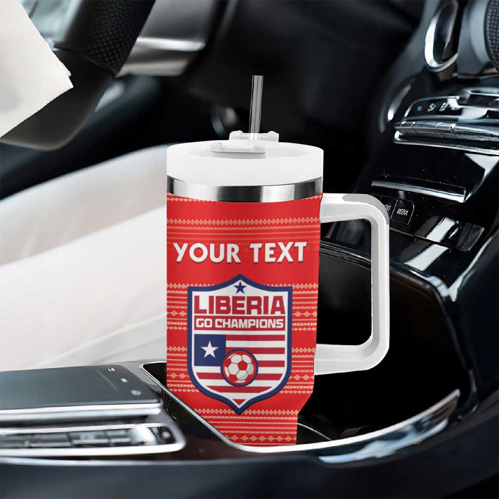Custom Liberia Football Tumbler With Handle African Tribal Pattern - Red Jersey LT15