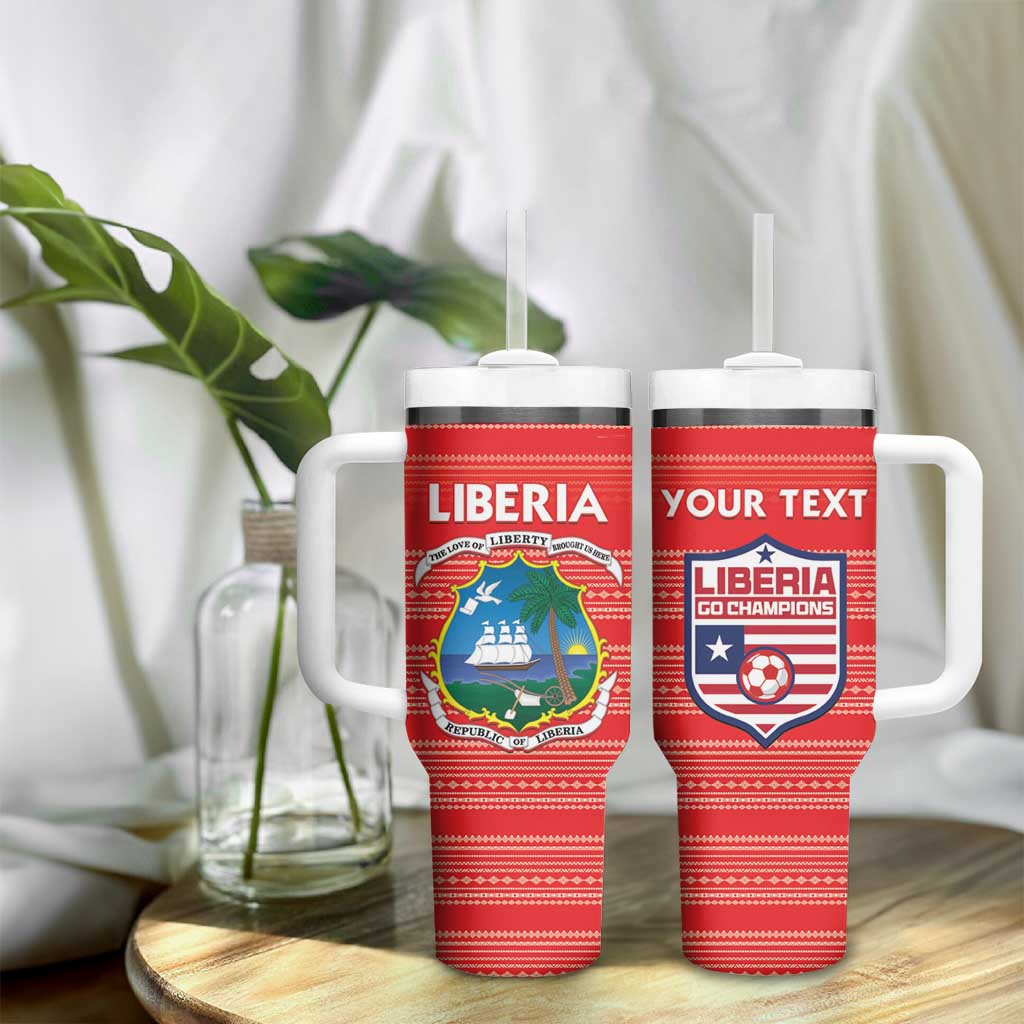 Custom Liberia Football Tumbler With Handle African Tribal Pattern - Red Jersey LT15