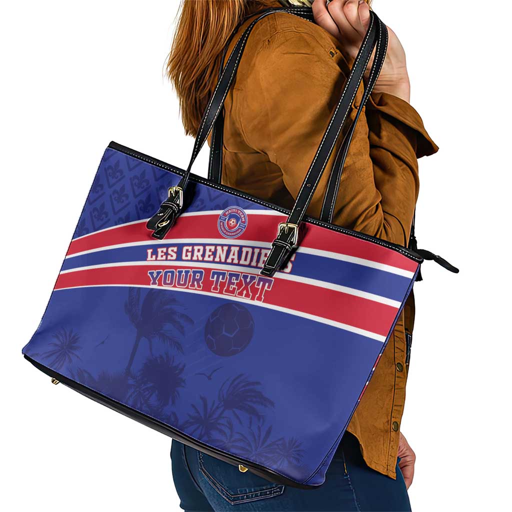 Custom Haiti Football Leather Tote Bag Les Grenadiers - Royal Palm LT15
