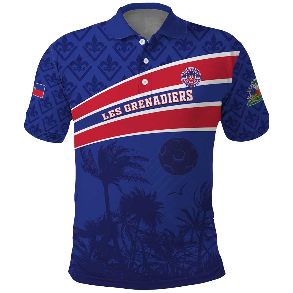 Custom Haiti Football Polo Shirt Les Grenadiers - Royal Palm LT15