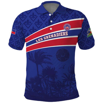 Custom Haiti Football Polo Shirt Les Grenadiers - Royal Palm LT15